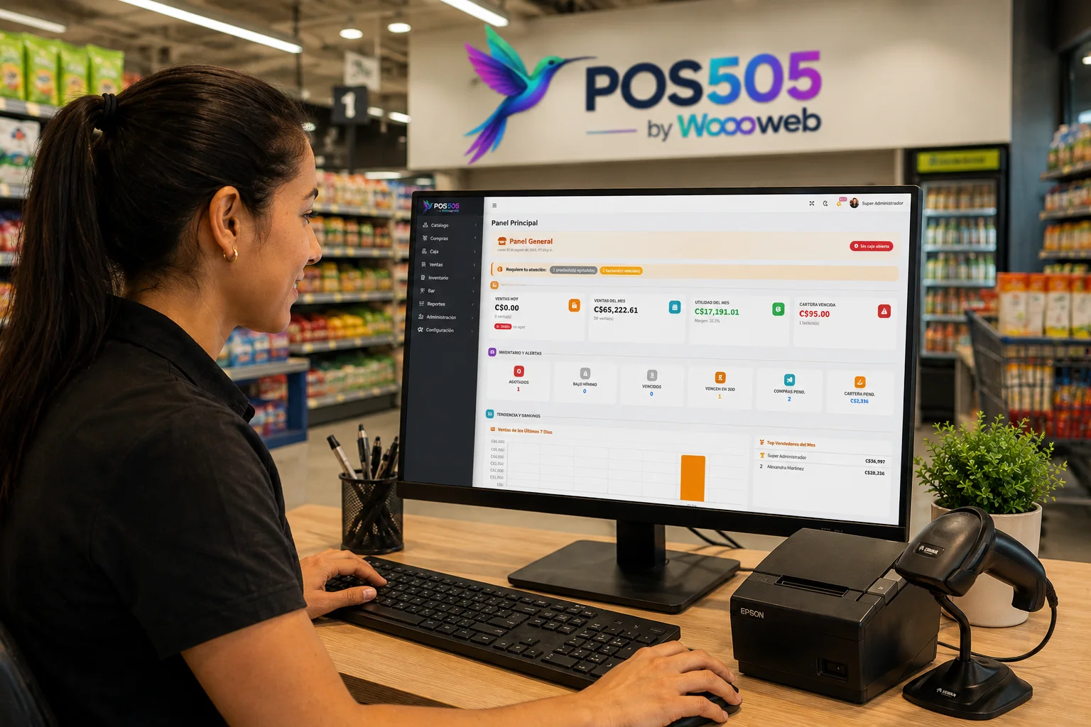 Cliente pagando con tarjeta en un punto de venta digital con tableta, igual al sistema POS de Sistema POS505