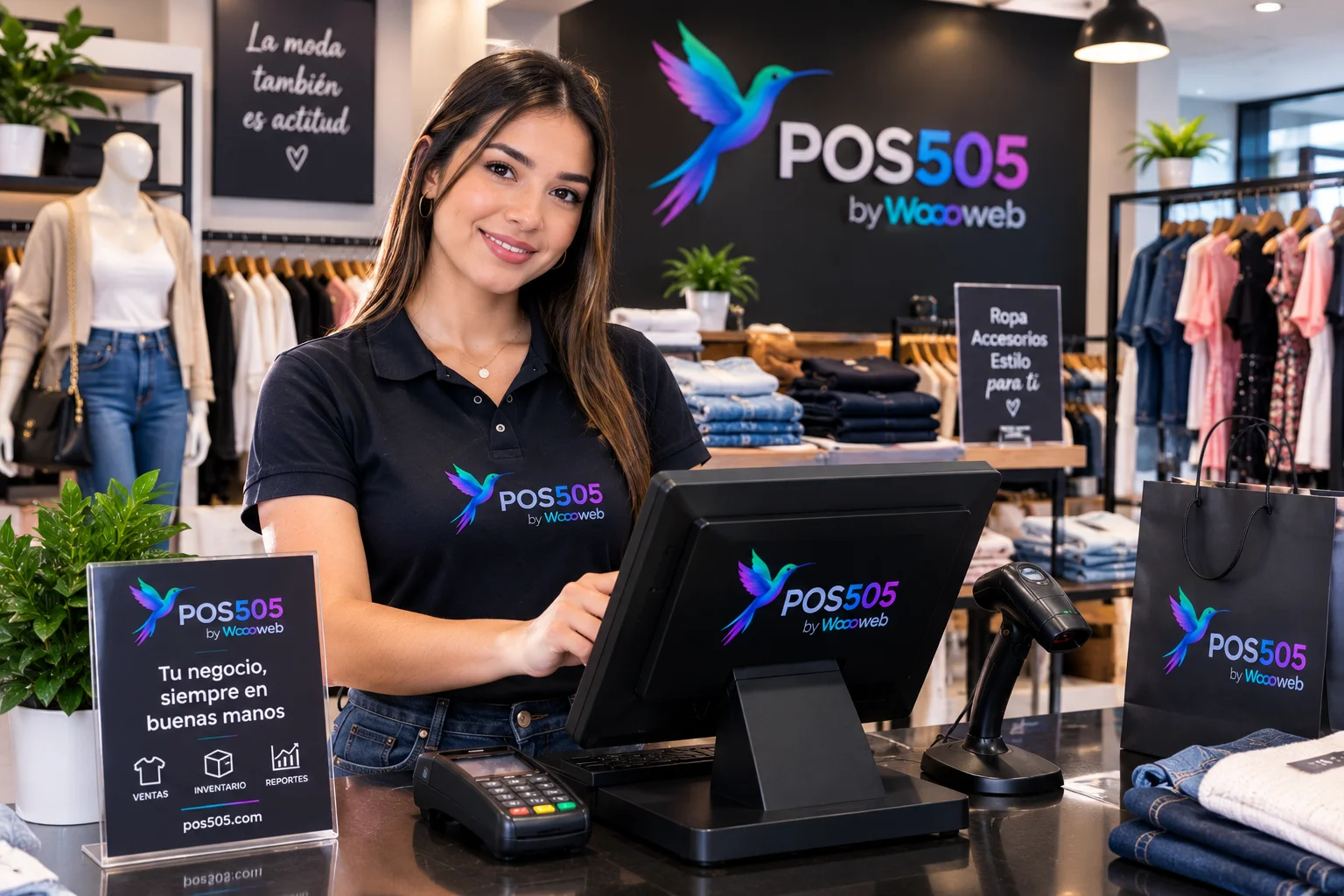 Vendedora atendiendo en una tienda de ropa de Nicaragua, mismo escenario que gestiona el sistema POS505